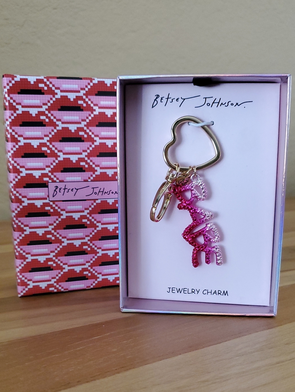 🆕️ BETSEY JOHNSON Pink Ombre BABE Sparkle Keychain Jewelry Charm
